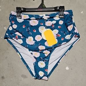 Nwt Teal Floral High-Waist Bikini Bottoms #137